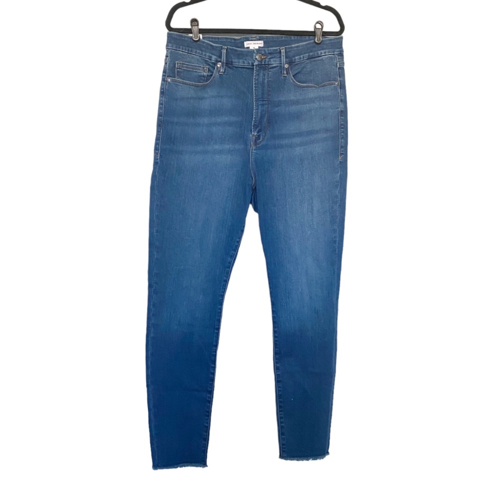 Good American Good Legs Fray Hem High Rise Skinny Jeans Blue 319 Size 18 NEW